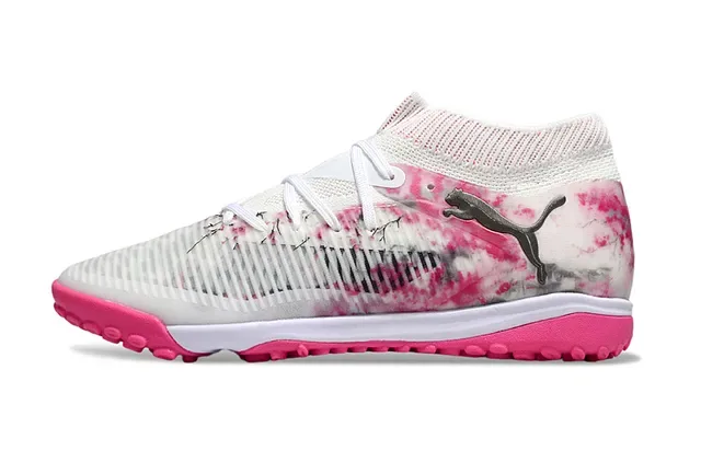 Puma Chaussures de Football Turf Blanc et Rose Collet de Chaussette en Maille Impression Tie-Dye Partie Supérieure 7