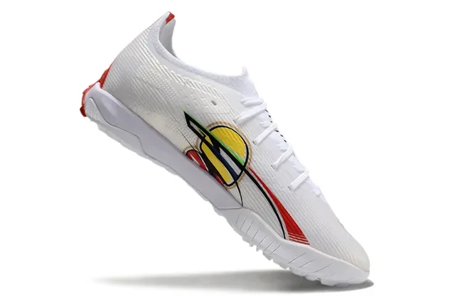 Puma White Red Low-Profile Knit Upper Iridescent Rainbow Stripe Indoor Soccer Shoes 2