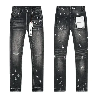 Purple Brand Distressed Black Paint-Splatter Ripped Jeans