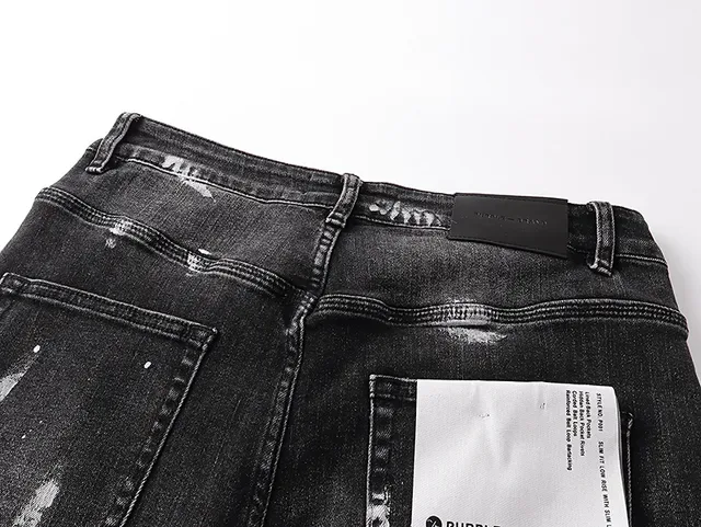 Purple Brand جينز أسود ممزق برذاذ الطلاء 5