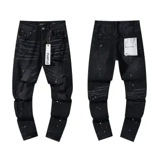 Purple Brand Distressed Paint-Splatter Black Denim Jeans
