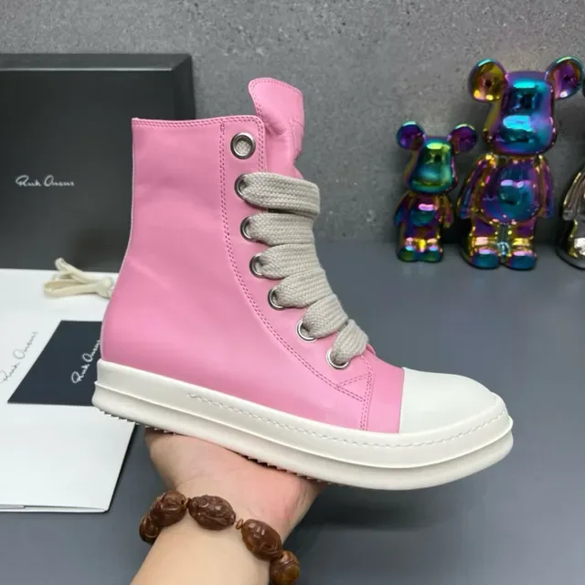 Rick Owens DRKSHDW Ramones Zapatillas de lifestyle rosa y blanco de punta alta 2