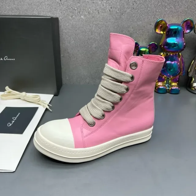 Rick Owens DRKSHDW Ramones Zapatillas de lifestyle rosa y blanco de punta alta 3