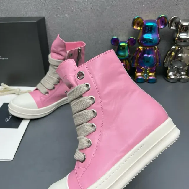 Rick Owens DRKSHDW Ramones Zapatillas de lifestyle rosa y blanco de punta alta 4