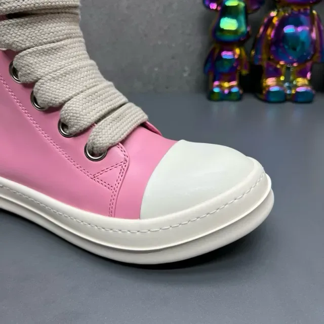 Rick Owens DRKSHDW Ramones Zapatillas de lifestyle rosa y blanco de punta alta 5