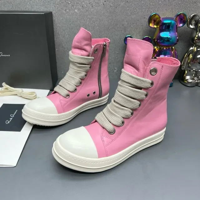 Rick Owens DRKSHDW Ramones Zapatillas de lifestyle rosa y blanco de punta alta 6