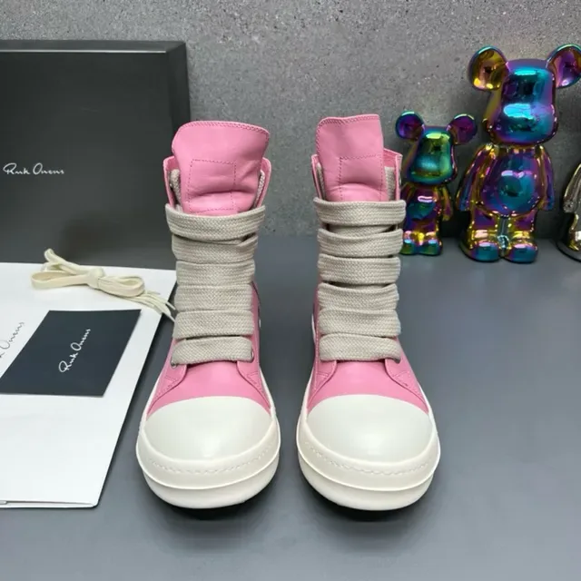 Rick Owens DRKSHDW Ramones Zapatillas de lifestyle rosa y blanco de punta alta 7