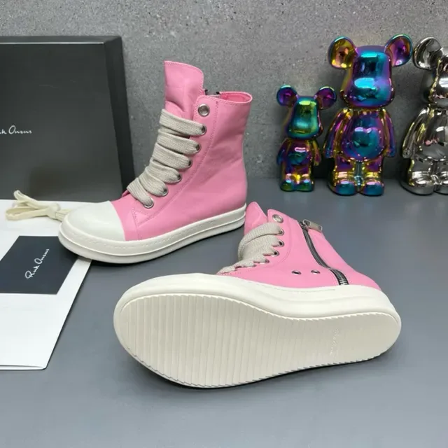 Rick Owens DRKSHDW Ramones Zapatillas de lifestyle rosa y blanco de punta alta 8