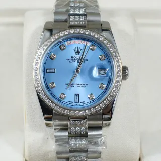 Rolex Day-Date Blue Dial Diamond Bezel Mechanical Watch