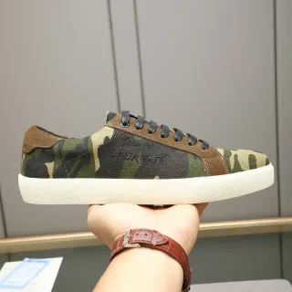 Saint Laurent Army Green Brown Camouflage Canvas Suede Accents Lifestyle Sneakers
