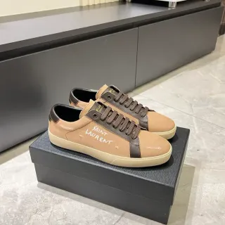 Saint Laurent Beige Brown कैनवास ऊपरी लेदर ओवरले लाइफस्टाइल स्नीकरज़