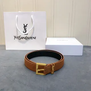 Saint Laurent Monogram Belt খয়েরি এবং কালো রিভার্সিবল সুয়েড লেদার বেল্ট
