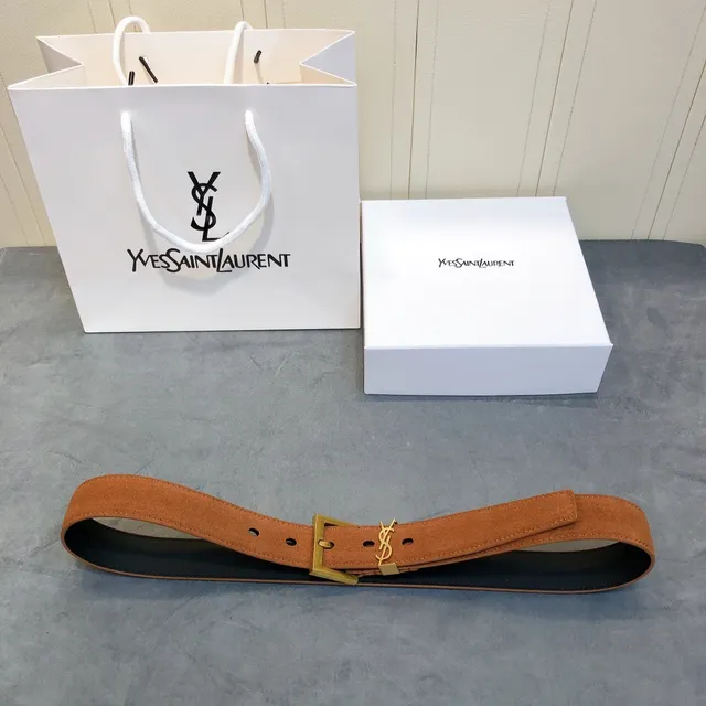 Saint Laurent Monogram Belt Tan and Black Reversible Suede Leather Belt 2