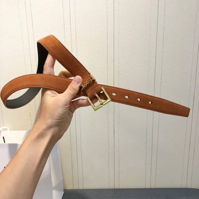 Saint Laurent Monogram Belt Tan and Black Reversible Suede Leather Belt 3