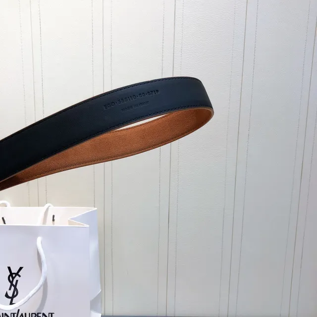 Saint Laurent Monogram Belt Tan and Black Reversible Suede Leather Belt 4