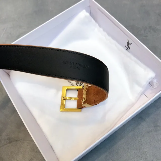Saint Laurent Monogram Belt Tan and Black Reversible Suede Leather Belt 6
