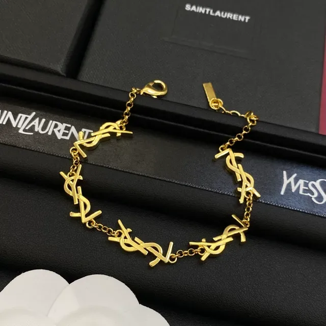 Saint Laurent Monogram Link सोने और चांदी के कंगन 2