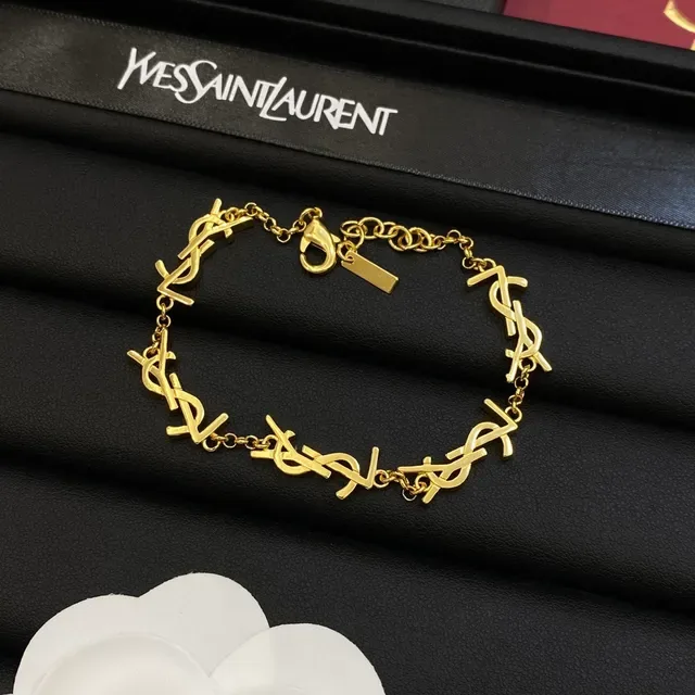 Saint Laurent Monogram Link सोने और चांदी के कंगन 5