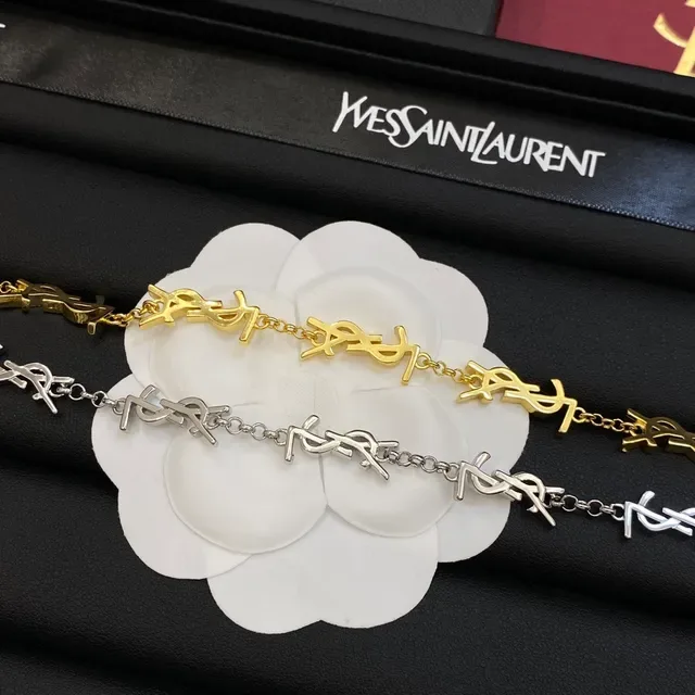 Saint Laurent Monogram Link सोने और चांदी के कंगन 6