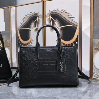 Saint Laurent Sac de Jour काली क्रॉक-एम्बॉस्ड चमड़े की टोट बैग