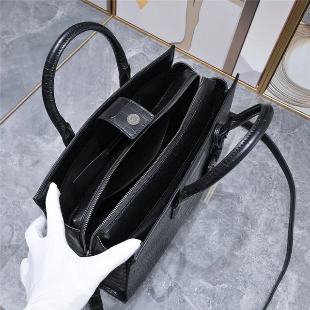 Saint Laurent Sac de Jour 黑色鳄鱼压纹皮革托特包 2