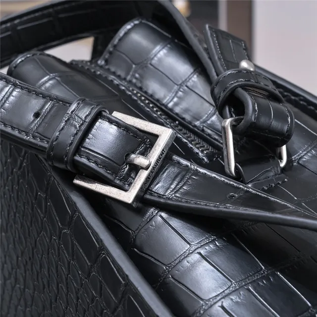 Saint Laurent Sac de Jour 黑色鳄鱼压纹皮革托特包 6