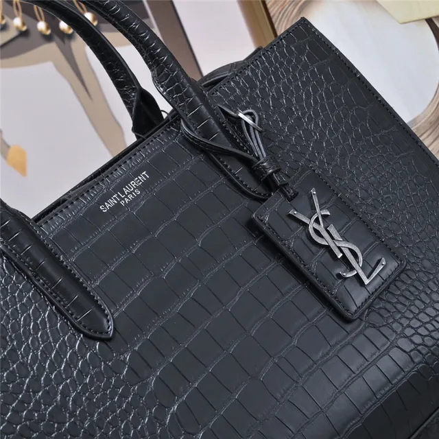 Saint Laurent Sac de Jour 黑色鳄鱼压纹皮革托特包 7