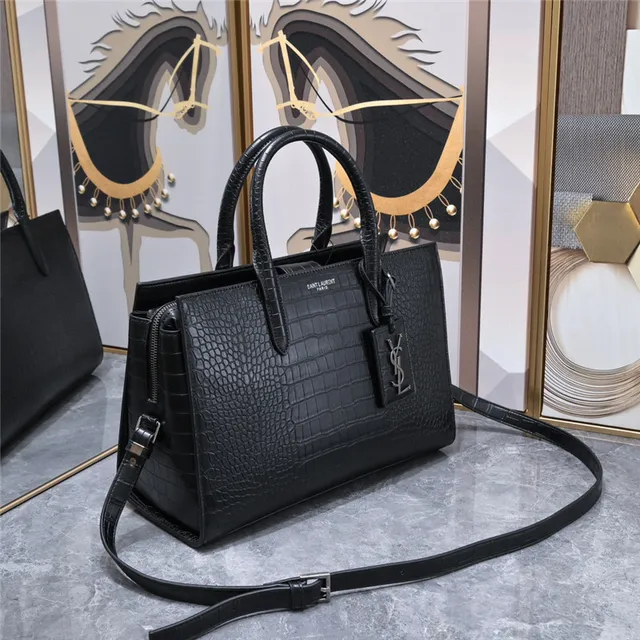 Saint Laurent Sac de Jour 黑色鳄鱼压纹皮革托特包 9
