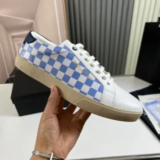 Saint Laurent White Blue Low-Top Checkerboard Panel Lifestyle Sneakers