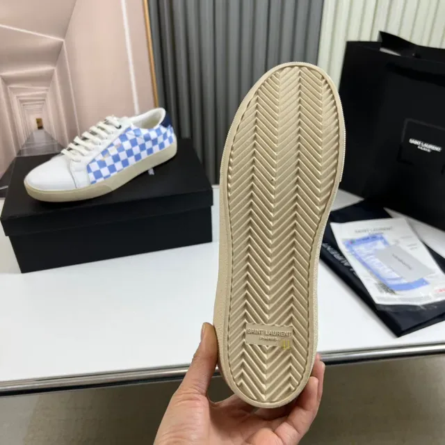 Saint Laurent Sneakers Lifestyle Blances et Bleues Low-Top Panel Damier 2