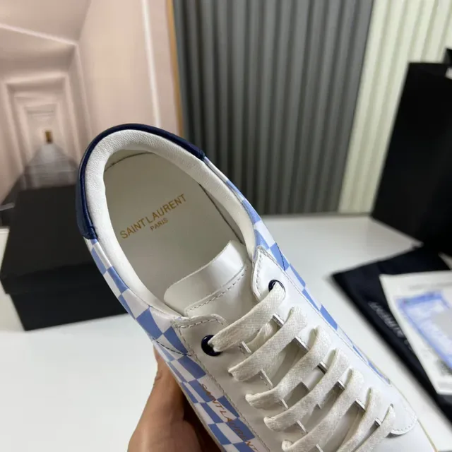 Saint Laurent Sneakers Lifestyle Blances et Bleues Low-Top Panel Damier 3