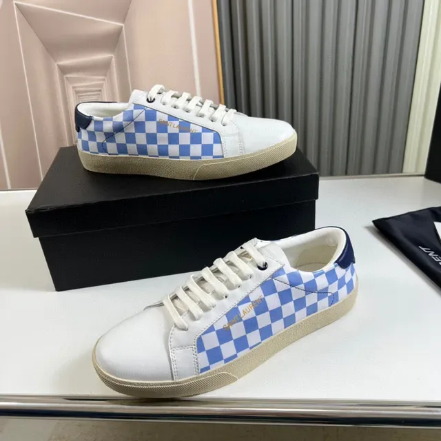 Saint Laurent Sneakers Lifestyle Blances et Bleues Low-Top Panel Damier 6