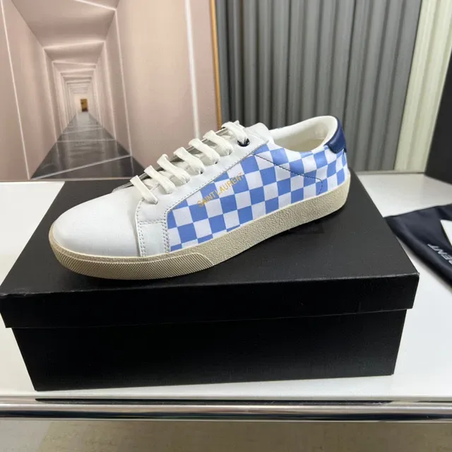 Saint Laurent Sneakers Lifestyle Blances et Bleues Low-Top Panel Damier 9