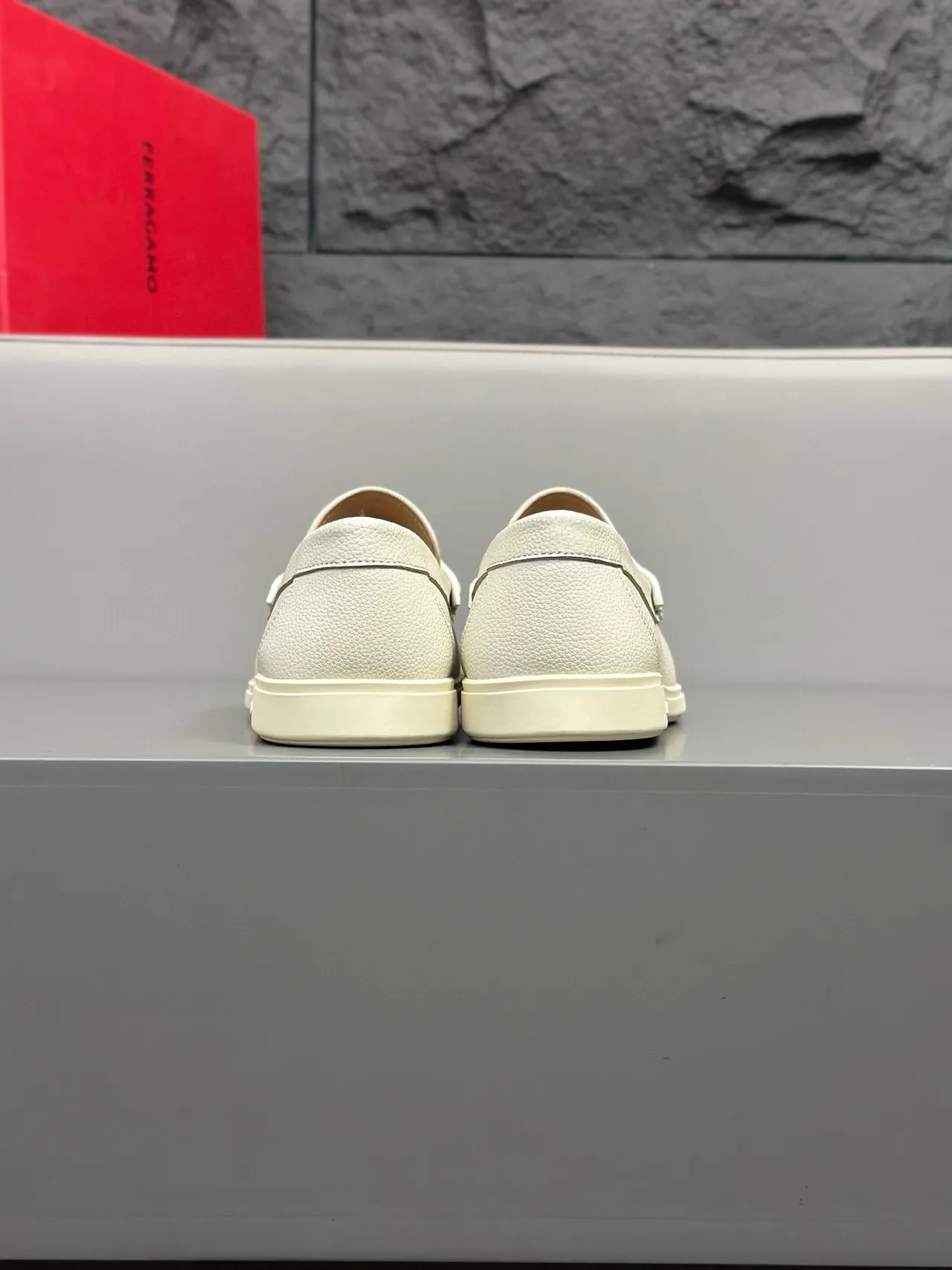 Salvatore Ferragamo Gancini Loafer Off-White Pebbled Leather Loafers 7