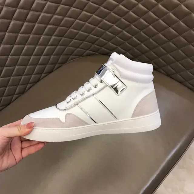 Salvatore Ferragamo Tênis Branco Prateado De Couro E Tecido De Alto 3