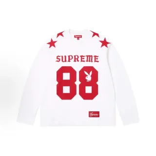 Supreme White Red Long-Sleeve Crewneck Jersey