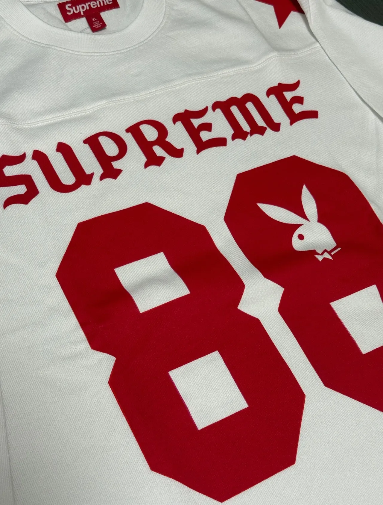 Supreme White Red Long-Sleeve Crewneck Jersey 3