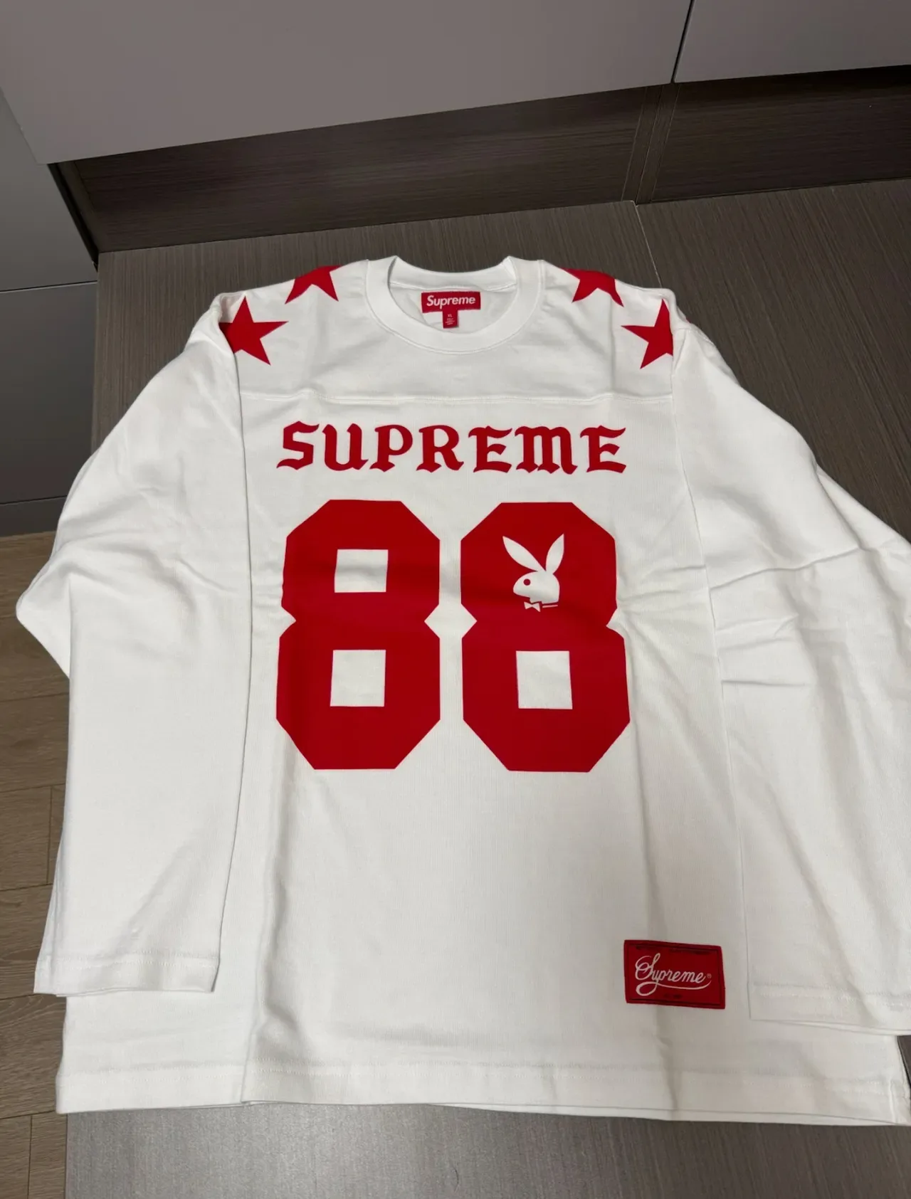 Supreme White Red Long-Sleeve Crewneck Jersey 4