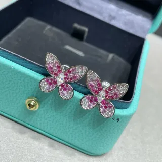 Tiffany & Co. तितली Pavé गुलाबी और सफेद जेमस्टोन स्टड ईयरिंग्स