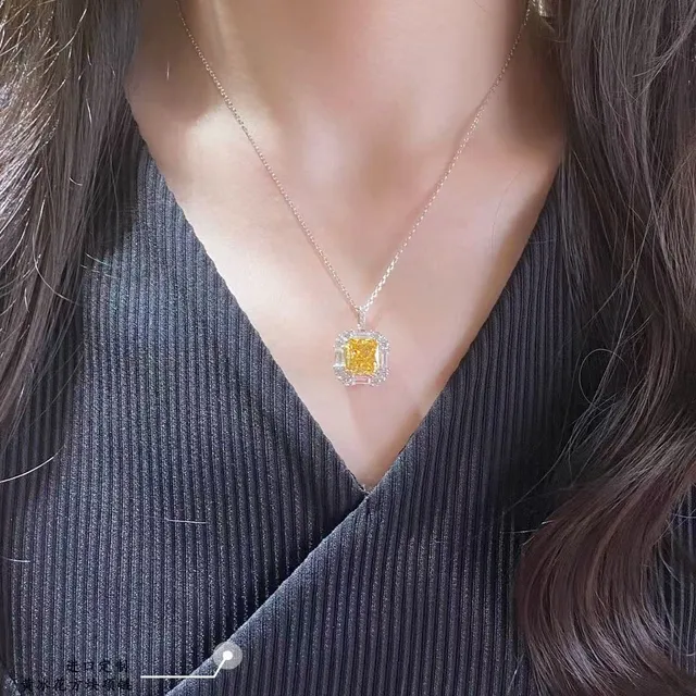 Tiffany & Co. Yellow Diamond Halo Square Pendant Necklace 4