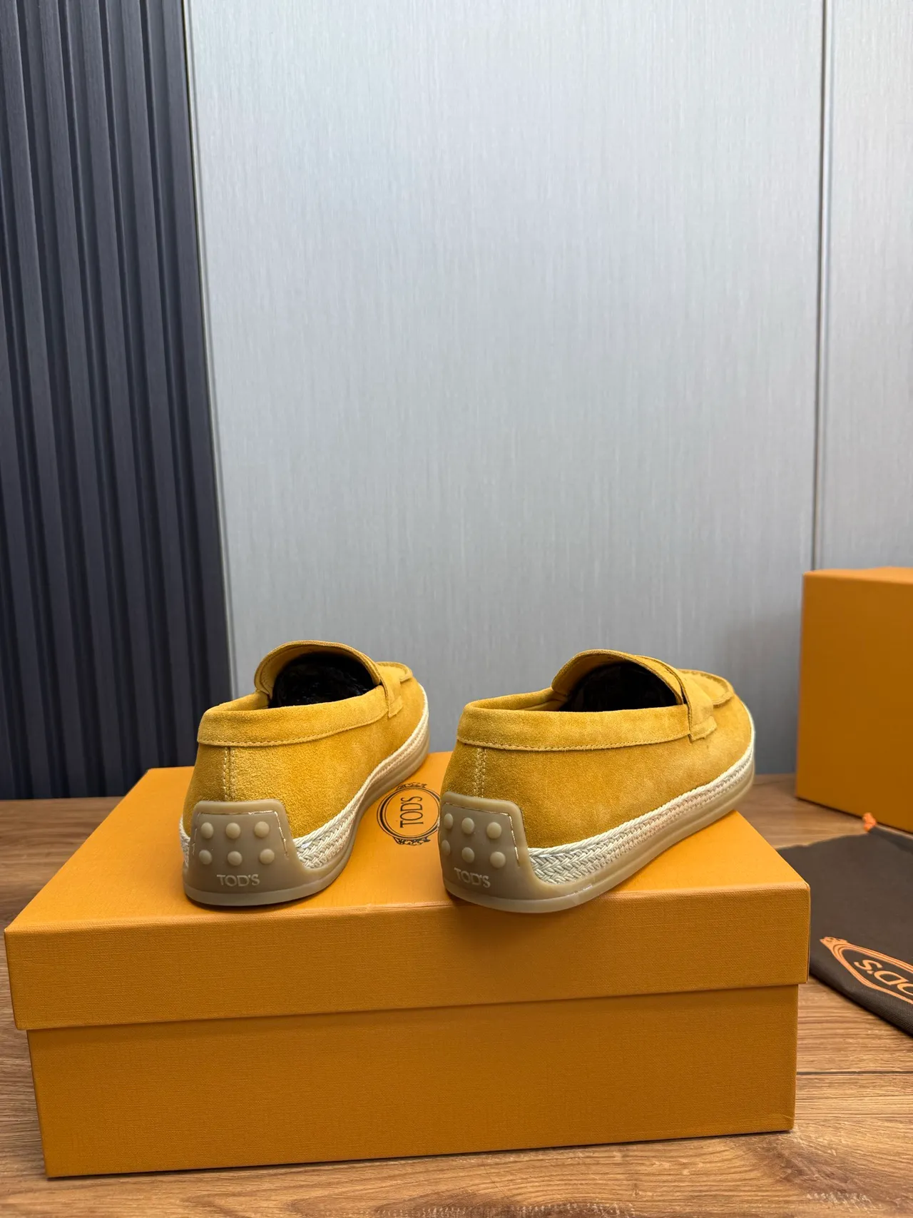 Tod's Penny Loafer Mustard Yellow Suede Espadrille Sole Loafers 5