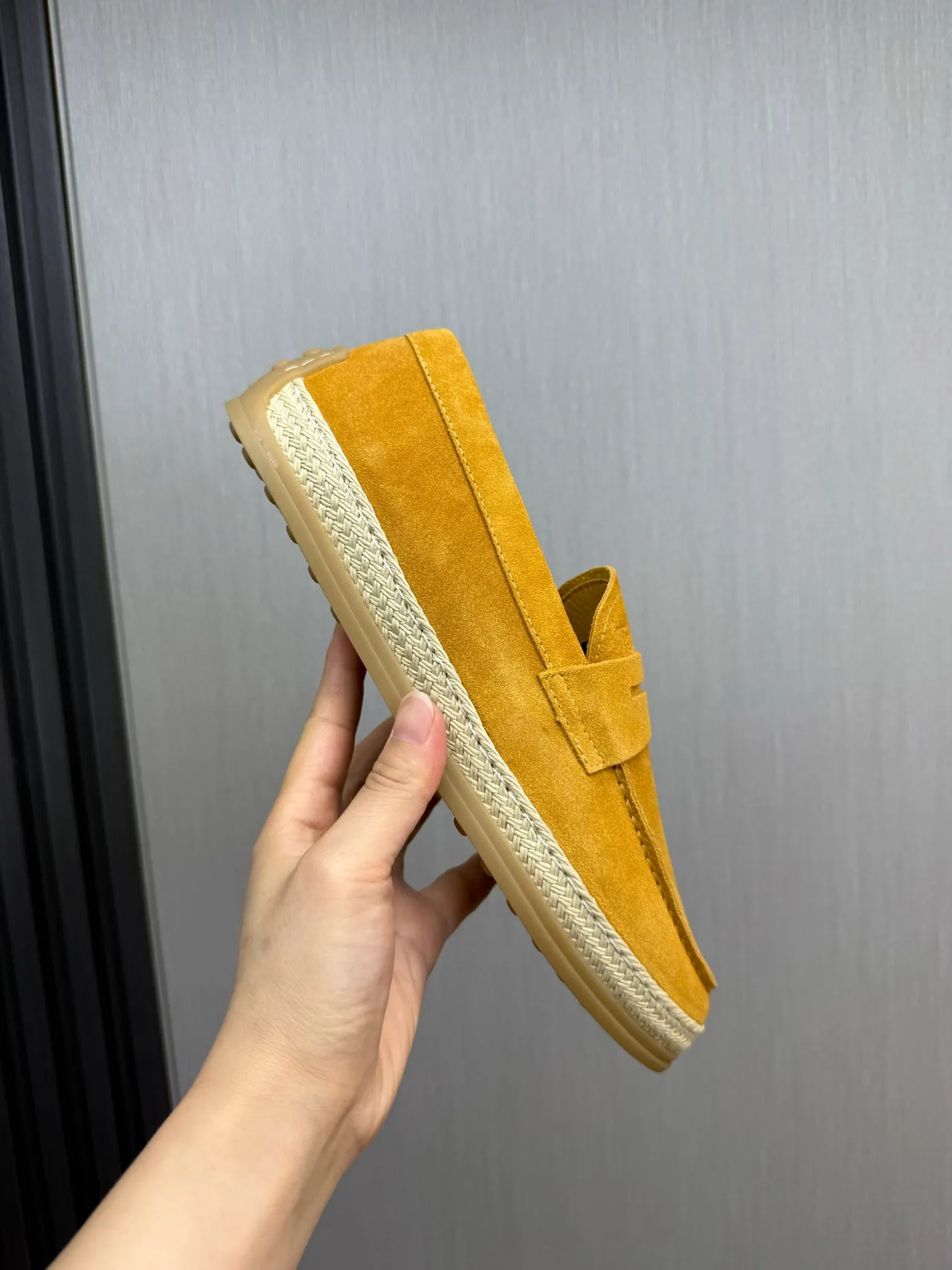 Tod's Penny Loafer Mustard Yellow Suede Espadrille Sole Loafers 7