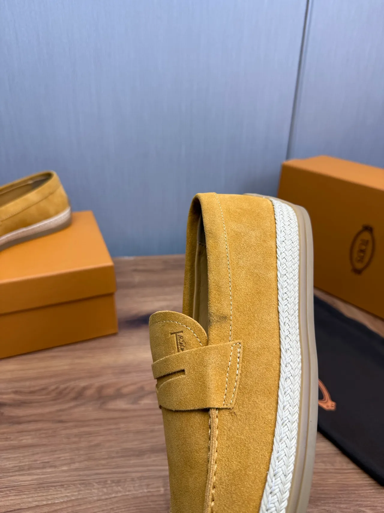 Tod's Penny Loafer Mustard Yellow Suede Espadrille Sole Loafers 9