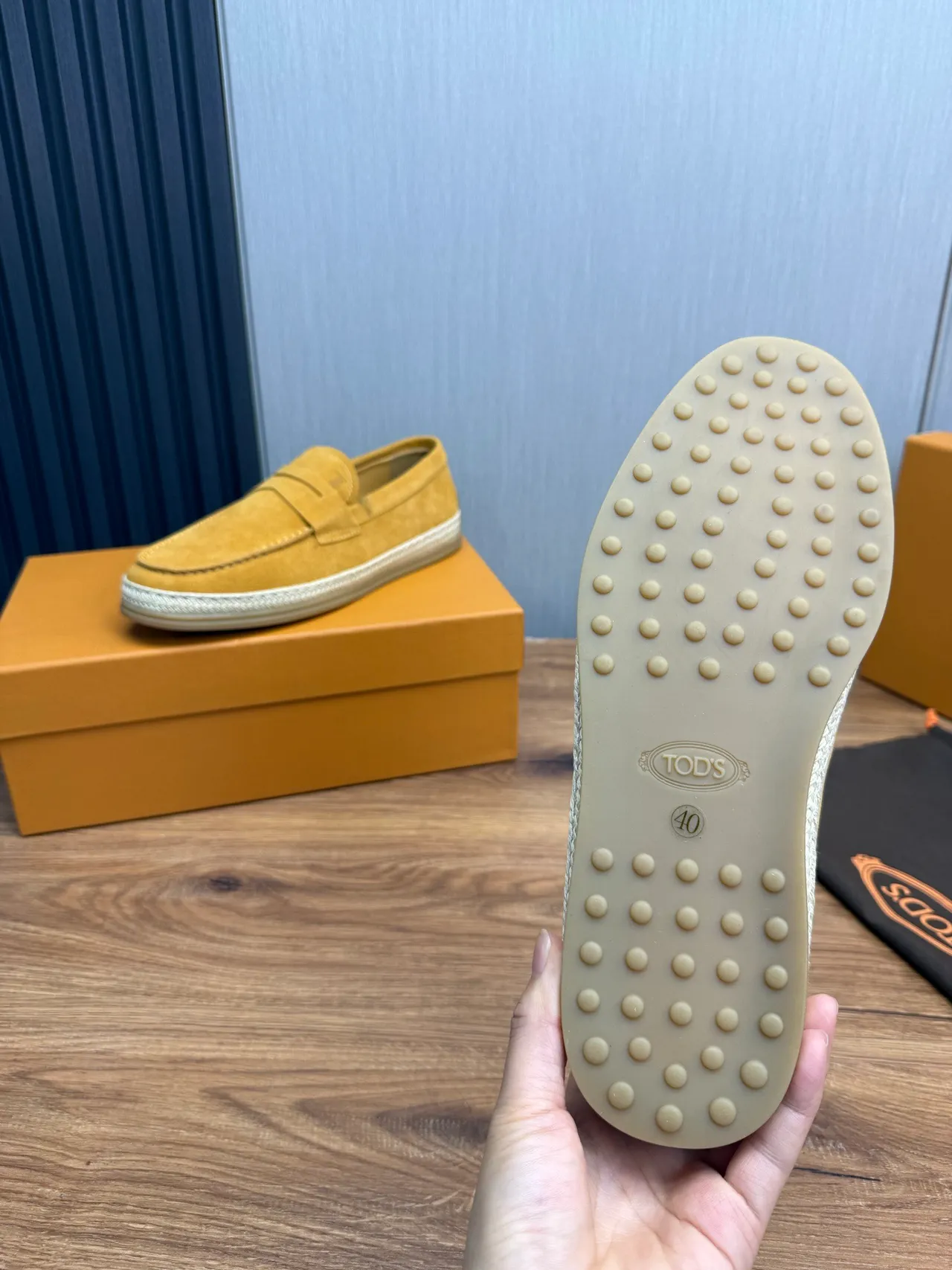 Tod's Penny Loafer Mustard Yellow Suede Espadrille Sole Loafers 10