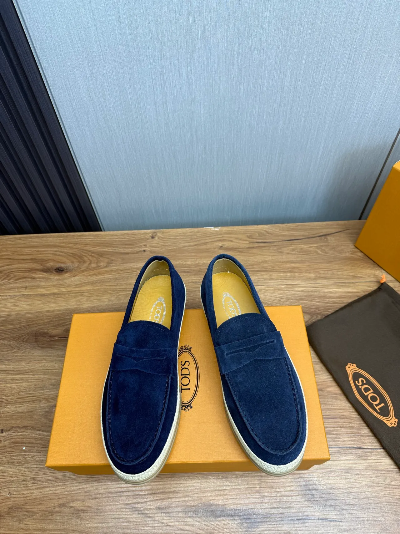 Tod's Penny Loafer Navy Beige Suede Upper Strap Loafer 3