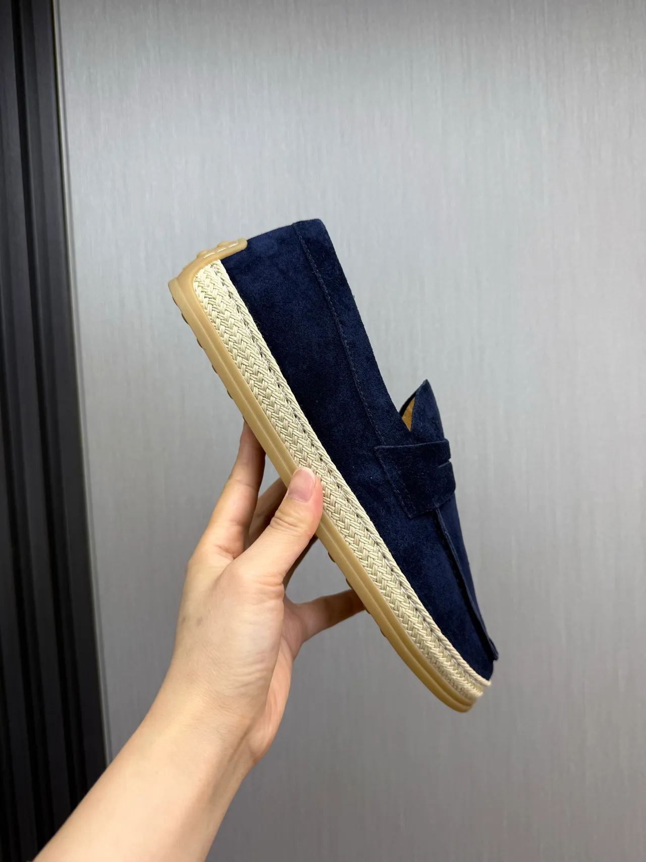 Tod's Penny Loafer Navy Beige Suede Upper Strap Loafer 7
