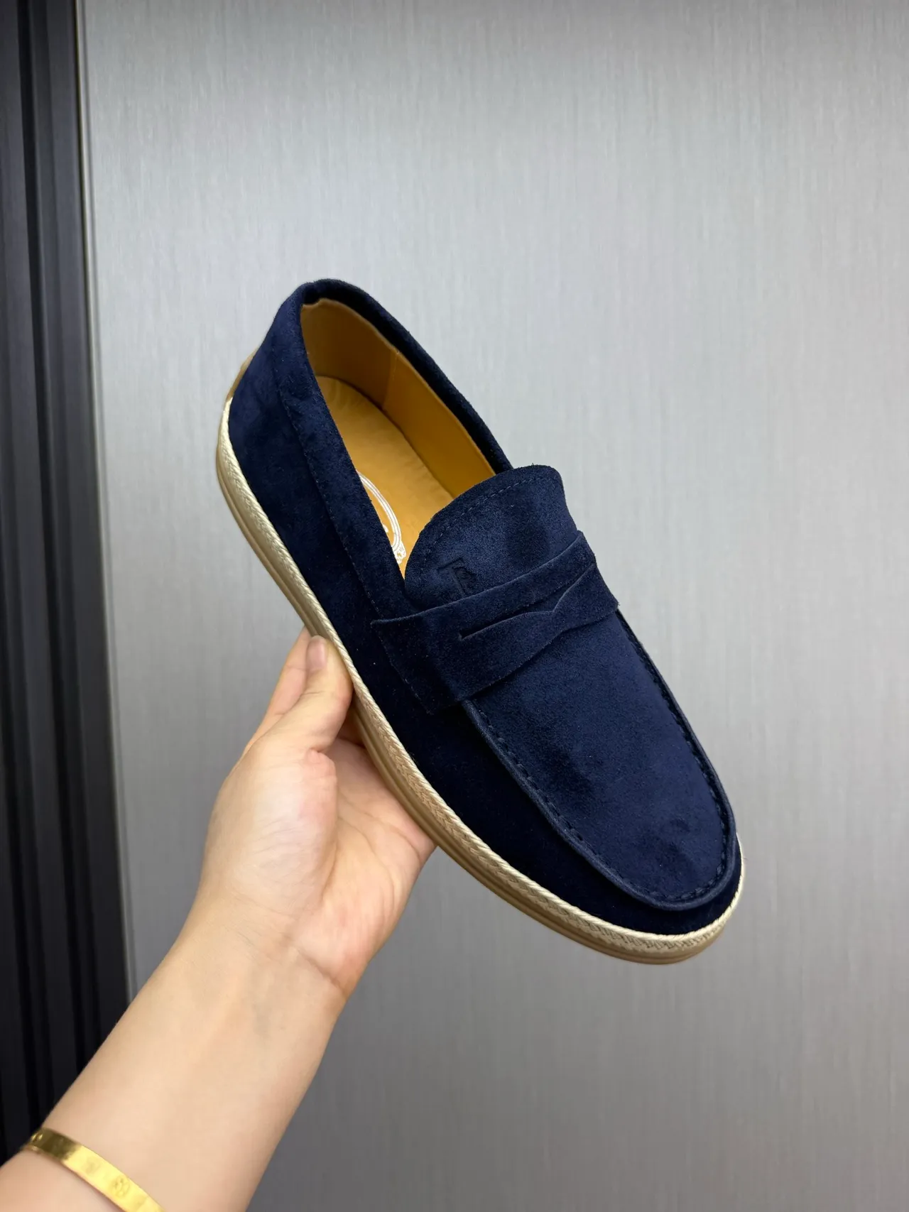 Tod's Penny Loafer Navy Beige Suede Upper Strap Loafer 8