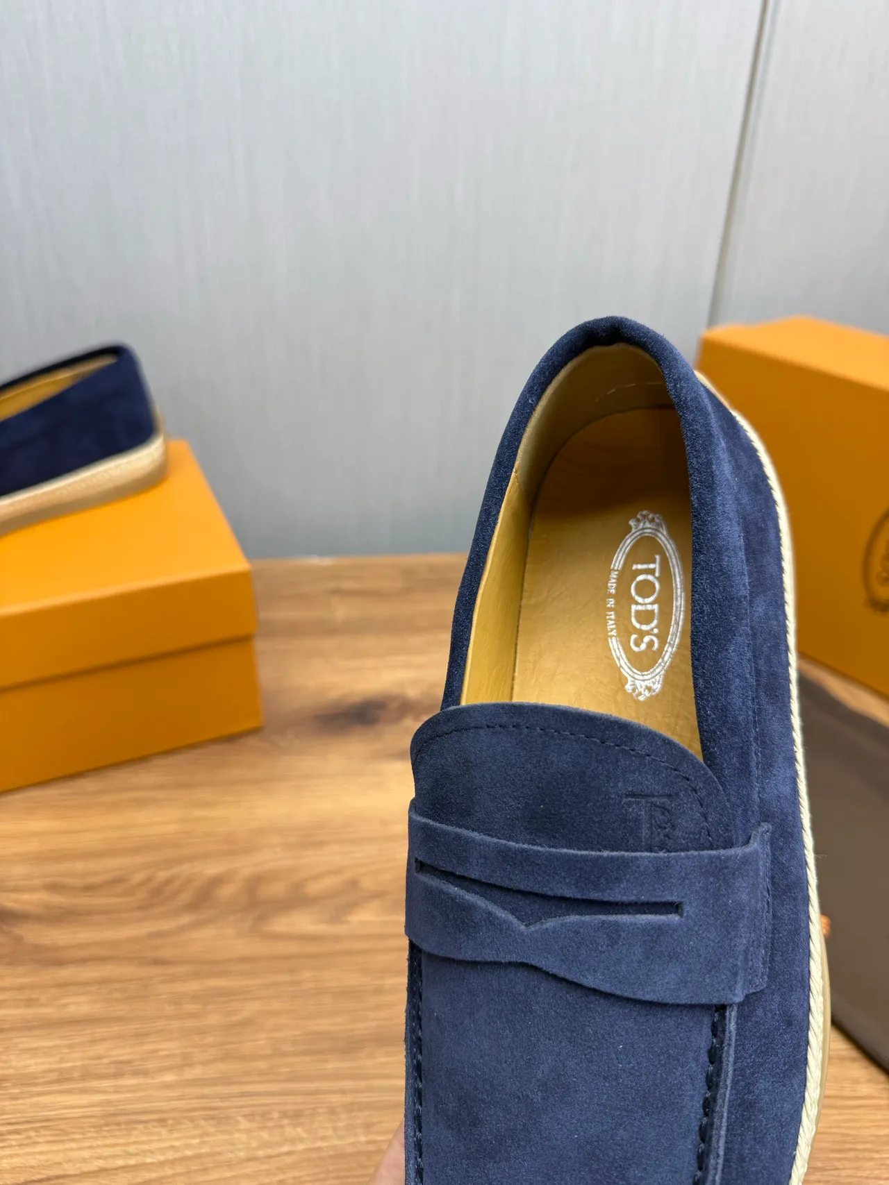 Tod's Penny Loafer Navy Beige Suede Upper Strap Loafer 9