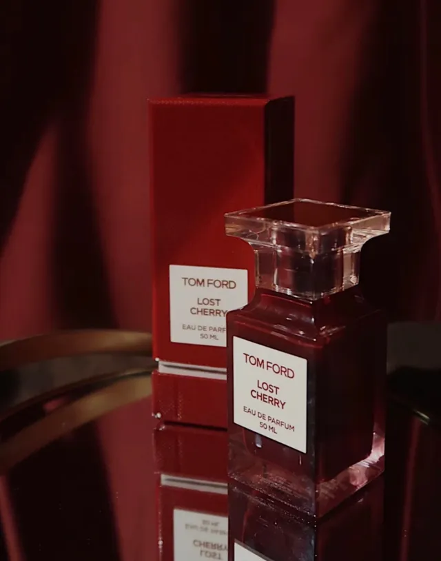 Tom Ford Lost Cherry Frasco de perfume quadrado de vidro transparente vermelho com tampa facetada perfume 7