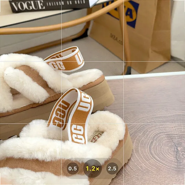 UGG Beige Brown Platform Sole Crisscross Shearling Straps Slippers 6
